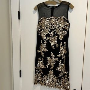 Patra dress size 10- worn twice! Black dress with mesh top and gold beading